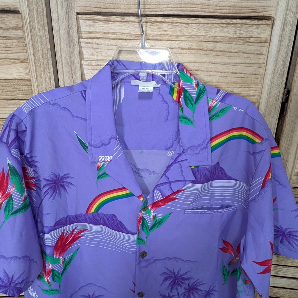Casual Wear Made in Hawaii Hawaiian Shirt Rainbow and Palm Tree Design XL - Picture 6 of 11